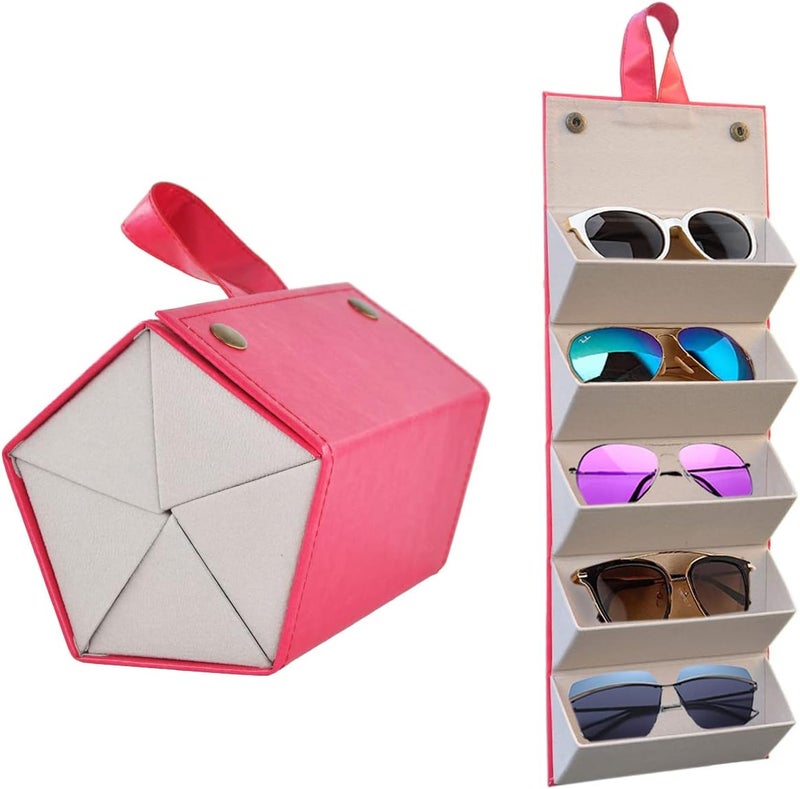 Kenpal Sunglasses Storage Organizer Holder Foldable Travel Case with 5 Slot Compartments for Multiple Glasses - Image 1